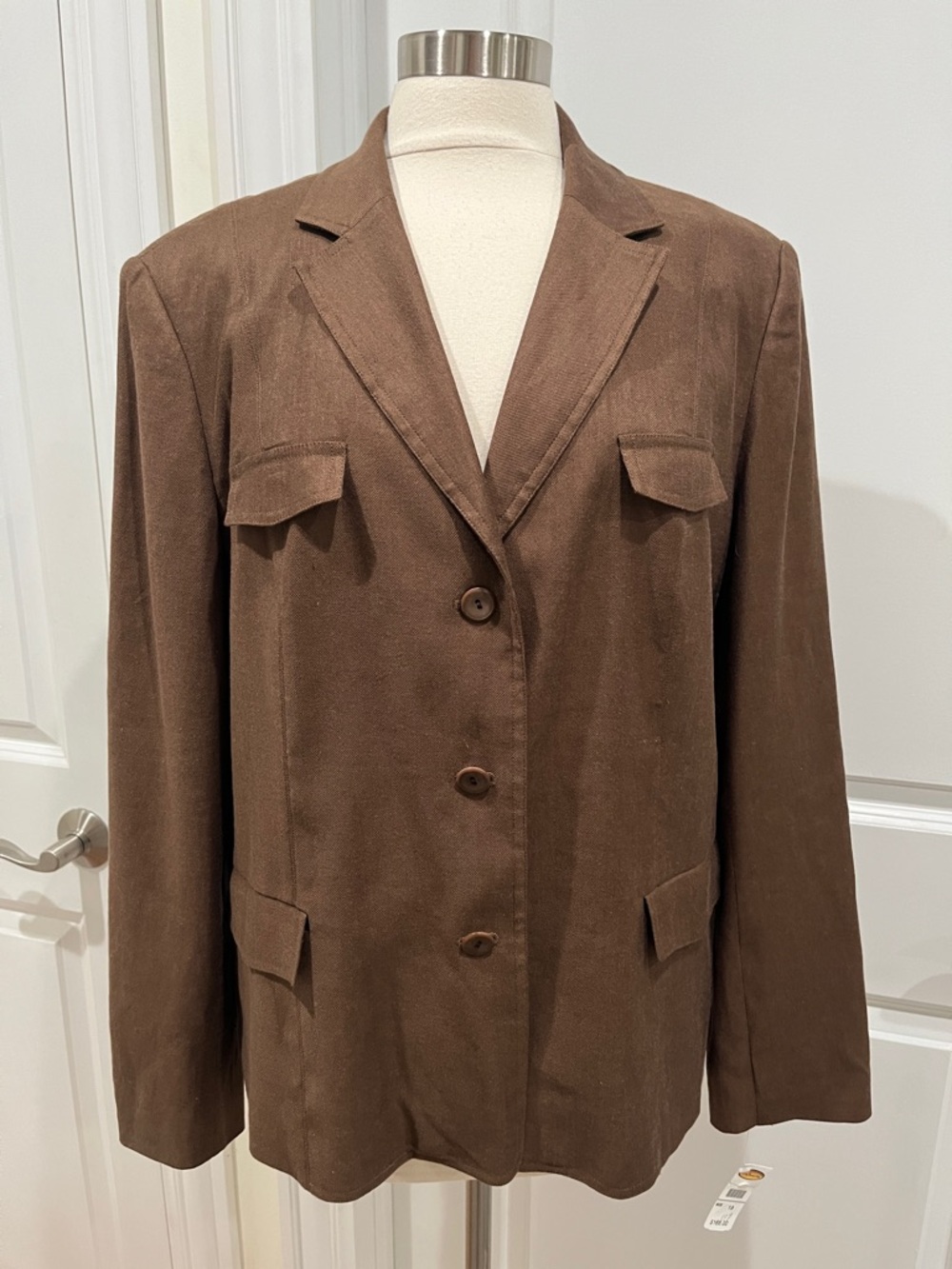 New! Vintage Talbots Linen Silk Blend Blazer Chocolate Brown Size 18 Retail $168